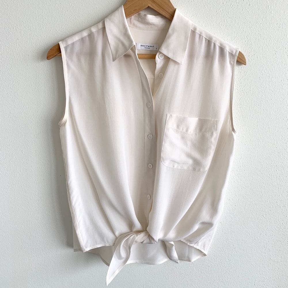 Equipment Silk Sleeveless Tie Front Shirt